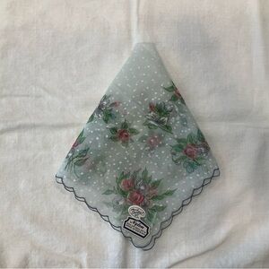 Hand Printed Nylon Floral Handkerchief Organdy Purple Sheer Vtg Elegant